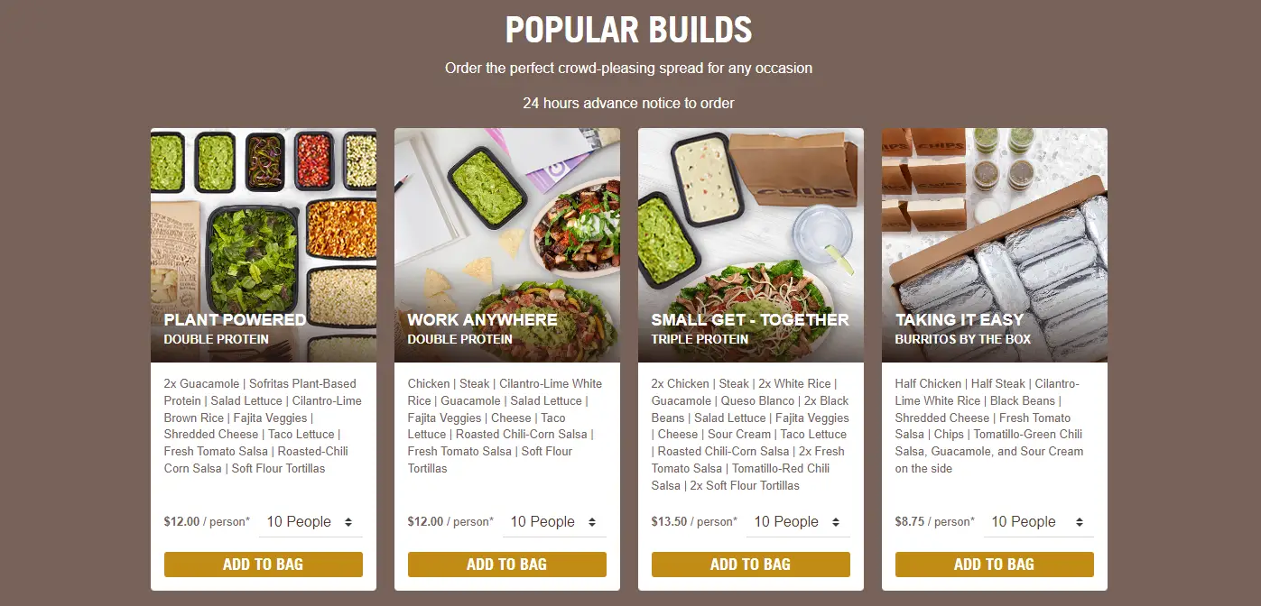 Chipotle catering popular bundles prices