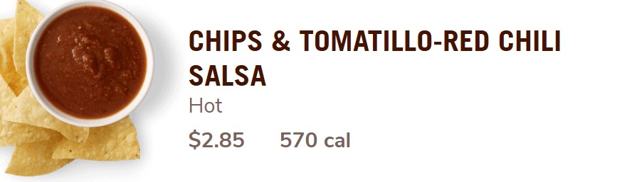 chips and tomatillo-red chili salsa side at chipotle